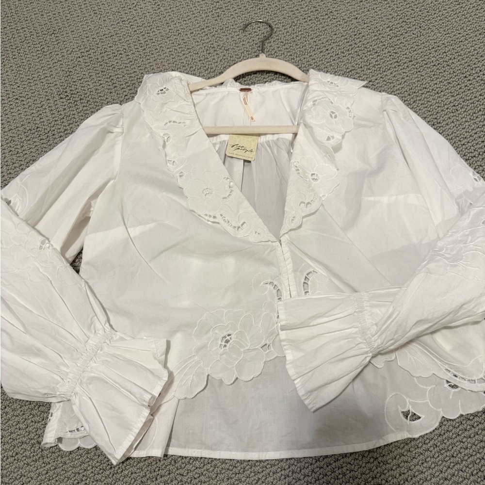 Free People White Embroidered Blouse
